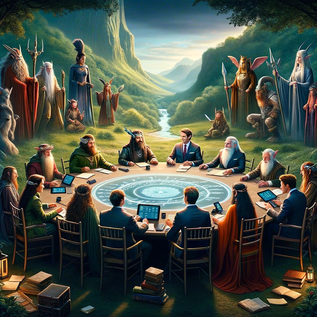 A round table gathers executives and races of Middle-earth, a metaphor for the value of diversity