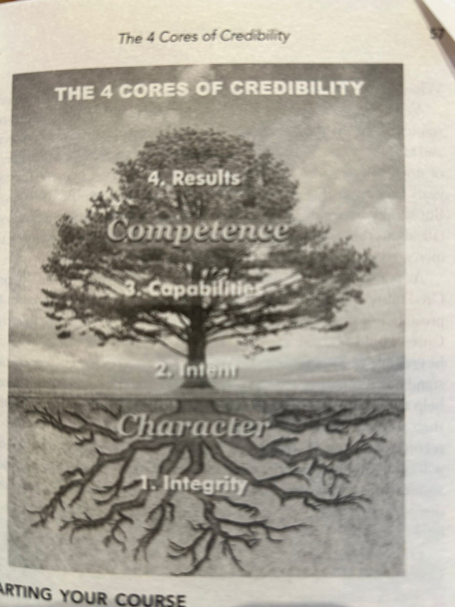 Diagram of The 4 Cores of Credibility: a tree showing integrity, intent, capabilities and results