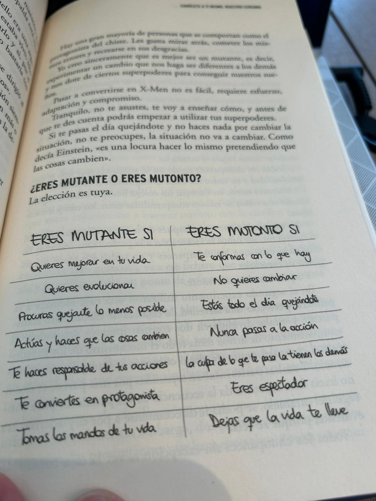 A page from the book showing the table You're a mutant if versus You're a dummy if