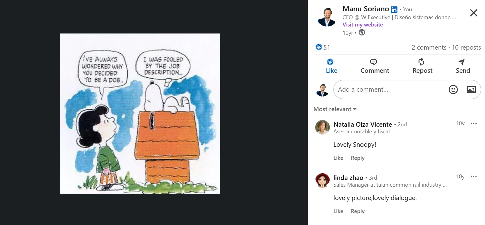 Manu Soriano's first LinkedIn post, seven years ago (I was going all out on the creativity XD)