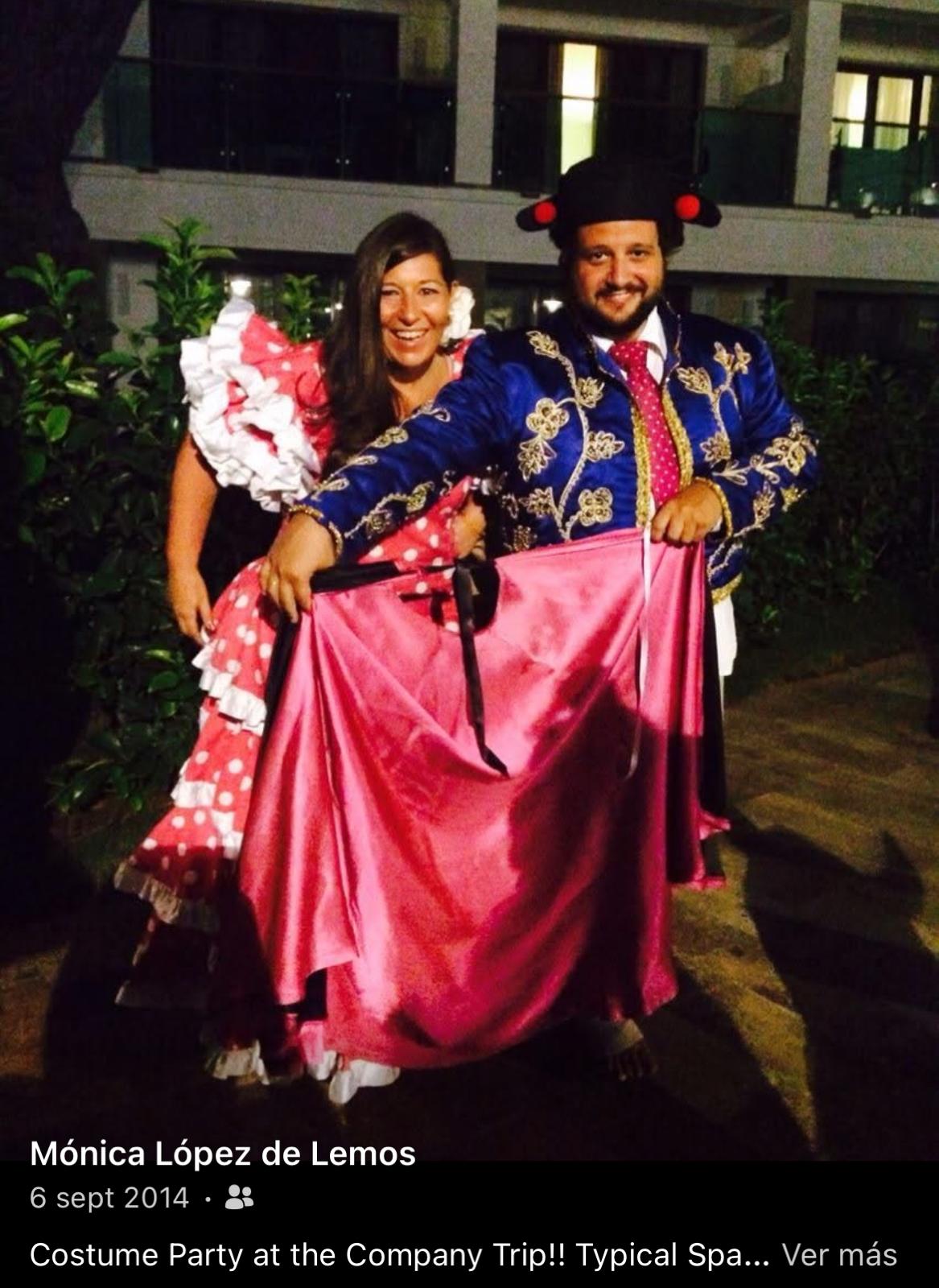 A couple dressed as a flamenco dancer and a bullfighter at a PageGroup company party