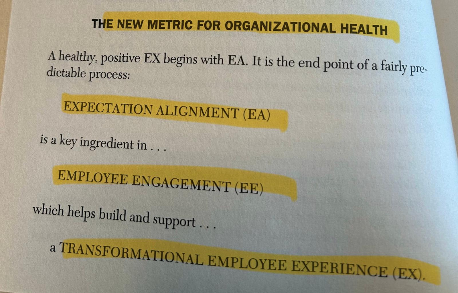 Underlined page explaining how aligning expectations and commitment build a transformative employee experience