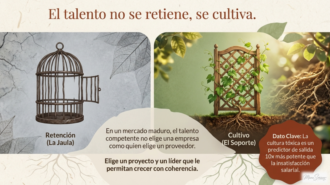 Visual contrast between retention as an empty cage and cultivation as a trellis with a plant growing