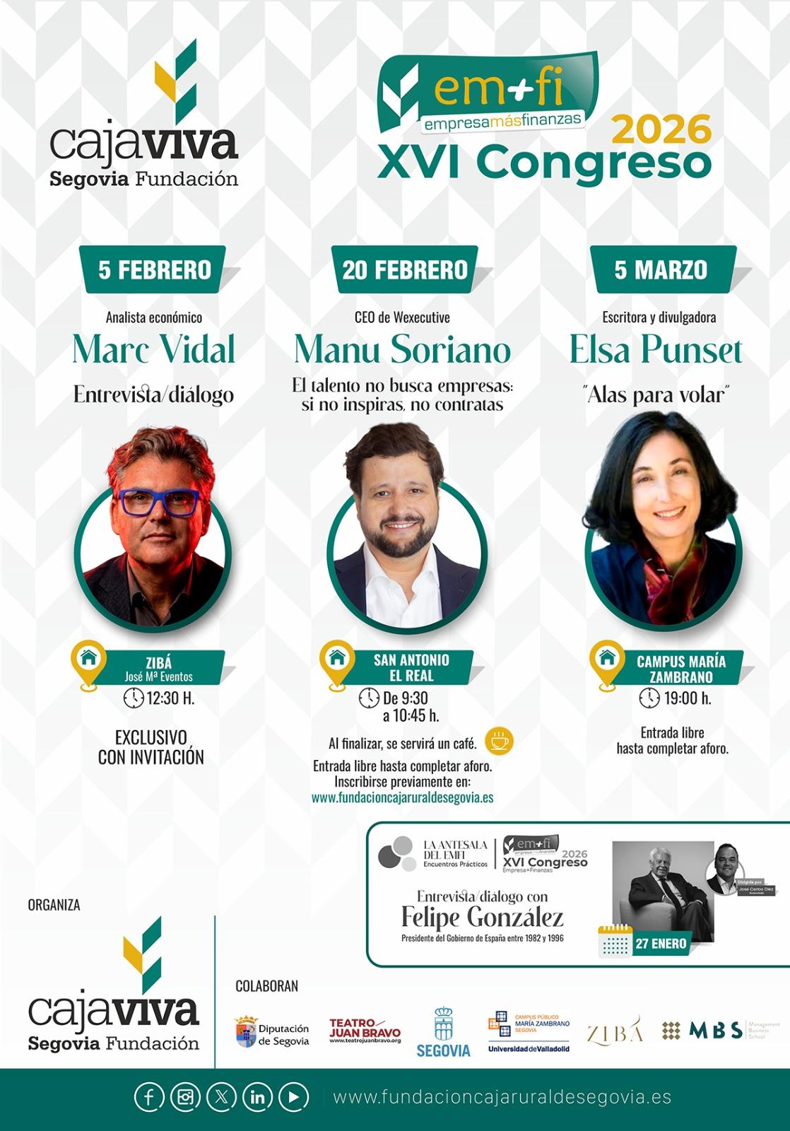 Poster of the 16th Caja Viva Business + Finance Congress with Manu Soriano as speaker