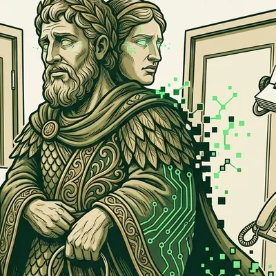 Figura romana de dos caras entre dos puertas, una mirando adentro y otra afuera