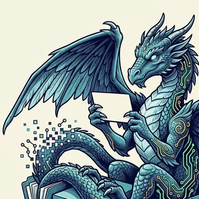Dragon enroscado sobre un archivador de fichas abierto